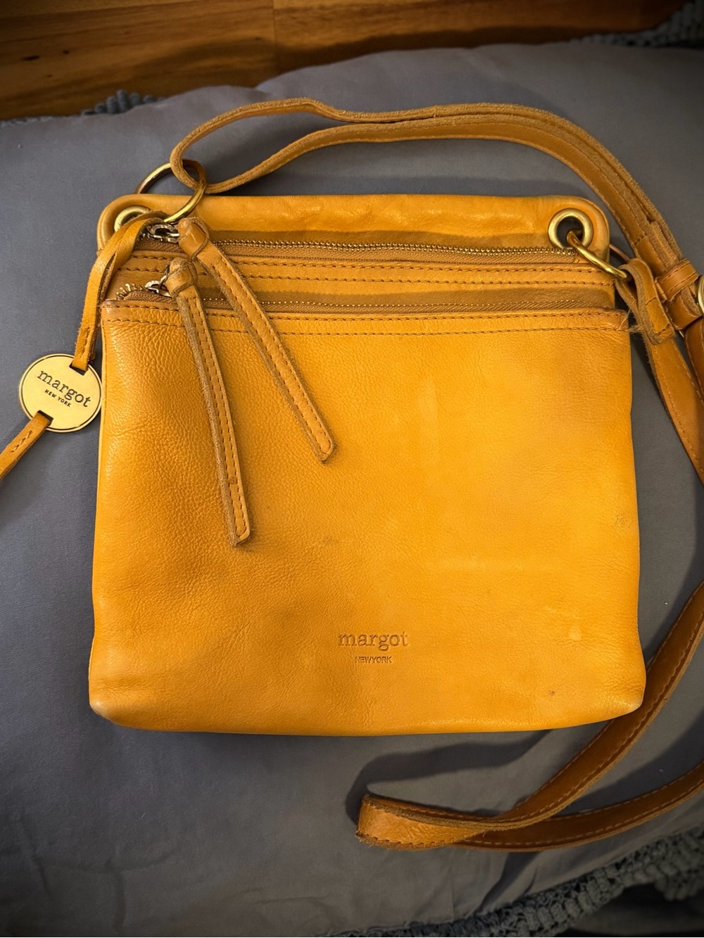 margot Mustard Yellow Leather Crossbody Bag with Gold Accent